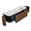 MONDIAZ KURVE-DLUX 150cm Meuble salle de bain avec module 25 G et D - couleur Walnut - 1 tiroir - 2 portes - vasque BIG MEDIUM centre - 1 trou de robinet - couleur Opalo SW1137647