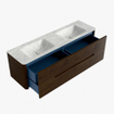 Mondiaz CIRO-DLUX Ensemble de meubles de salle de bains - 160x45x50cm - plan vasque solid surface Opalo - 2 vasques double - 2 trous de robinet - 4 tiroirs - Noyer SW1530323