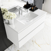 MONDIAZ DENTA Ensemble de meuble salle de bain - 80cm - 2 tiroirs - lavabo centré - 1 trou de robinet - Solid surface talc SW411403