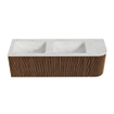 MONDIAZ KURVE-DLUX 145cm Meuble salle de bain avec module 25 D - couleur Walnut - 1 tiroir - 1 porte - vasque LEAF double / gauche - sans trou de robinet - couleur Opalo SW1137693