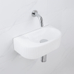 QeramiQ Fuente Ensemble de Lavabo - 40x21.5x12cm - strié - demi-rond - céramique - ensemble de robinet chrome - bouchon de vidange - siphon réduit - blanc mat SW1233079