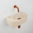 QeramiQ Fuente Ensemble de Lavabo - 40x21.5x12cm - lisse - demi-rond - sans trou pour robinet - céramique - ensemble de robinet en cuivre brossé - bouchon de vidange - siphon réduit - beige SW1233125