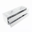 MONDIAZ VICA-DLUX Ensemble meuble de salle de bains - 150cm - sous-meuble talc - 2 tiroirs - lavabo encastré cloud double - sans trous de robinet - version haute 60cm - opalo SW1088511