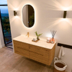 Mondiaz CIRO-DLUX Meuble de salle de bains - 130x45x50cm - Plan-vasque en solid surface Ostra - 1 lavabo à gauche - 1 trou de robinet - 4 tiroirs - Chêne SW1533783