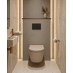 QeramiQ Dely Swirl Ensemble de toilette - réservoir encastré Qeramiq Flush - abattant 35mm - plaque de commande noire mate en plastique - boutons ronds - beige SW1578333