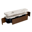 MONDIAZ THOR-DLUX 190cm badmeubel ronding links + rechts kleur Walnut met 2 lades en 2 deuren. Vrijhangende wastafel CLOUD Links zonder kraangat kleur Frappe. SW1466425