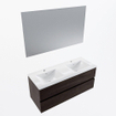 Mondiaz VICA ensemble de meuble de salle de bain - 120cm - meuble sous-vasque marron foncé - 2 tiroirs - lavabo denia double - 2 trous de robinet - couleur Blanc Brillant - miroir LED - version XL 60cm de haut SW1091950