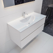 ENSEMBLE DE MEUBLE MONDIAZ VICA - 100cm - 2 tiroirs - lavabo Denia central - 1 trou de robinet - céramique talc SW409922