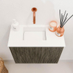 Mondiaz JOYA 50cm toiletmeubel - kleur Shadow - Wastafel FAYE positie Links Zonder kraangat kleur Talc. SW1421392