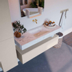 Mondiaz ALAN-DLUX Ensemble de meuble - 130cm - meuble Linen mat - 1 tiroir - Lavabo Cloud Opalo suspendu - vasque Centre - 0 trous de robinet SW806530
