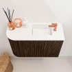 Mondiaz JOYA 61.6cm toiletmeubel - ronding links kleur Walnut - Wastafel FAYE positie Rechts 1 kraangat kleur Talc. SW1421288