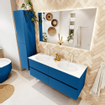 Mondiaz VICA ensemble de meuble de salle de bain - 130cm - meuble sous-vasque jeans - 4 tiroirs - lavabo moon double - 2 trous de robinet - couleur talc - miroir LED - version XL 60cm de haut SW1092170