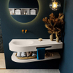 MONDIAZ RIVA Ensemble de meuble salle de bain - 120x50x5.8cm - 0 tiroirs - Lin mat - 0 trous de robinet - lavabo à gauche - solid surface lin SW703336