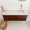 Mondiaz JOYA-DLUX Meuble de toilette 91,6cm - arrondi gauche couleur Ruby - Lavabo FAYE position droite Sans trou de robinet couleur Meli. SW1425385