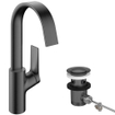 Hansgrohe Vivenis Mitigeur de lavabo - 21cm - monocommande - bec pivotant - tirette de vidage - Brushed Black Chrome SW1387779
