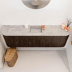 Mondiaz JOYA-DLUX 123.2cm toiletmeubel - ronding links en rechts kleur Walnut - Wastafel FAYE positie Midden 1 kraangat kleur Glace. SW1422423