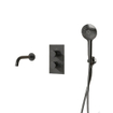 Fortifura Calvi Badkraan set - uitloop - 22cm inkortbaar - gladde slang - ronde handdouche - inbouwdeel - wandhouder - geborsteld gunmetal PVD SW1244011