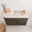 Mondiaz JOYA-DLUX Meuble de toilette 61,6cm - arrondi gauche couleur Shadow - Vasque FAYE position Droite 1 trou de robinet couleur Nata SW1424999