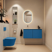 MONDIAZ TURE-DLUX Meuble toilette - 100cm - Jeans - EDEN - vasque Opalo - position gauche - sans trou de robinet SW1104345