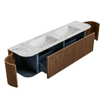 MONDIAZ KURVE-DLUX 180cm Meuble salle de bain avec module 25 G et D - couleur Walnut - 2 tiroirs - 2 portes - vasque LEAF double - sans trou de robinet - couleur Glace SW1138093