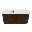 Mondiaz JOYA 81.6cm toiletmeubel - ronding rechts kleur Walnut - Wastafel FAYE positie Links 1 kraangat kleur Talc. SW1421322