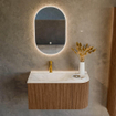 MONDIAZ KURVE-DLUX 85cm Meuble salle de bain avec module 25 D - couleur Walnut - 1 tiroir - 1 porte - vasque CLOUD gauche - 1 trou de robinet - couleur Ostra SW1137851