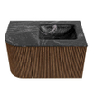 MONDIAZ KURVE-DLUX 75cm Meuble salle de bain avec module 25 G - couleur Walnut - 1 tiroir - 1 porte - vasque GRUNNE droite - 1 trou de robinet - couleur Lava SW1137206