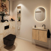 MONDIAZ TURE-DLUX Meuble toilette - 60cm - Washed Oak - EDEN - vasque Frappe - position droite - 1 trou de robinet SW1103083