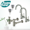 FugaFlow Eccelente Sobrado Kit robinet lavabo - pour double vasque - robinet haut - bec rotatif - bonde non-obturable - siphon design bas - Inox brossé PVD SW1124255