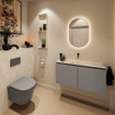 MONDIAZ TURE-DLUX Meuble toilette - 100cm - Smoke - EDEN - vasque Ostra - position centrale - sans trou de robinet SW1105106