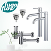 FugaFlow Eccelente Sobrado Badkamer Wastafelkraanset - voor dubbele wastafel - verhoogde wastafelkraan - always open plug - verlaagde design sifon - Chroom SW1124249