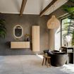 MONDIAZ KURVE 115cm meuble de salle de bains avec module 25 R couleur chêne avec 1 tiroir et 1 porte. Lavabo BIG SMALL gauche sans trou de robinet Urban. SW1138357
