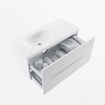 MONDIAZ VICA 100cm badmeubel onderkast Talc 2 lades. Wastafel MOON links zonder kraangat, kleur Talc. SW1381846