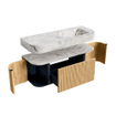 MONDIAZ THOR-DLUX 120cm meuble de salle de bains arrondi gauche + droite couleur Oak avec 1 tiroir et 2 portes. Vasque suspendue CLOUD Droite sans trou de robinet couleur Glace. SW1463087