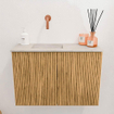 Mondiaz JOYA-DLUX 60cm toiletmeubel - kleur Oak - Wastafel FAYE positie Links Zonder kraangat kleur Ostra. SW1422189