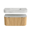 MONDIAZ THOR-DLUX Meuble de salle de bains - 100cm - arrondi gauche + droite - couleur Oak - 1 tiroir - 2 portes - Vasque suspendue CLOUD Milieu 1 trou de robinet couleur Opalo SW1467316