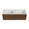 MONDIAZ KURVE-DLUX 130cm Meuble salle de bain - couleur Walnut - 2 tiroirs - vasque LEAF double - sans trou de robinet - couleur Opalo SW1137723