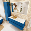 Mondiaz VICA ensemble de meuble de salle de bain - 120cm - meuble sous-vasque jeans - 4 tiroirs - lavabo cloud droite - sans trous de robinet - couleur talc - miroir LED - version XL 60cm de haut SW1095563