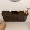 Mondiaz JOYA 93.2cm toiletmeubel - ronding links en rechts kleur Walnut - Wastafel FAYE positie Midden 1 kraangat kleur Urban. SW1421379