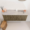 Mondiaz JOYA-DLUX 91.6cm meuble de salle de bains - arrondi gauche couleur Dusk - Vasque FAYE position Droite 1 trou de robinet couleur Glace. SW1423191