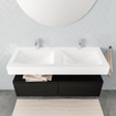 MONDIAZ ALAN 120cm - meuble bas - urban - 2 tiroirs - lavabo suspendu - 2 vasques - 2 trous de robinet - talc SW408470