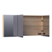 Saniclass Plain Spiegelkast - 140x70x15cm - 3 links- en rechtsdraaiende spiegeldeuren hout - Smoked oak SW393027