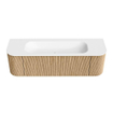 MONDIAZ KURVE 150cm Meuble salle de bain avec module 25 G et D - couleur Oak - 1 tiroir - 2 portes - vasque BIG MEDIUM centre - sans trous de robinet - Talc SW1138183