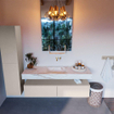 Mondiaz ALAN-DLUX Ensemble de meuble - 150cm - meuble Linen mat - 2 tiroirs - Lavabo Cloud Frappe suspendu - vasque Centre - 0 trous de robinet SW804932