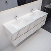 MONDIAZ VICA Ensemble de meuble salle de bain - 150cm - 4 tiroirs - lavabo Cloud double - 2 trous de robinet - solid surface marbre carrara SW410277