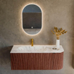 Mondiaz KURVE-DLUX Ensemble de meuble de salle de bains - 115x46x40cm - 1 tiroir - 1 porte - lavabo solid surface - gauche - 1 trou de robinet - Ruby SW1415813