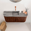 Mondiaz JOYA-DLUX 83.2cm meuble de toilette - arrondis gauche et droite couleur Ruby - Vasque FAYE position Milieu Sans trou de robinet couleur Sombra. SW1425705