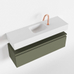 MONDIAZ ANDOR Toiletmeubel 100x30x30cm met 1 kraangaten 1 lades army mat Wastafel Lex midden Solid Surface Wit SW474064