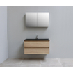 Basic Bella Meuble salle de bains avec lavabo acrylique Noir avec armoire toilette 2 portes gris 100x55x46cm 1 trou de robinet Chêne SW491914