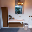 Mondiaz ALAN-DLUX Ensemble de meuble - 120cm - meuble - Rust mat - 2 tiroirs - Lavabo Cloud Ostra suspendu - vasque droite - 0 trous de robinet - Beige SW807813